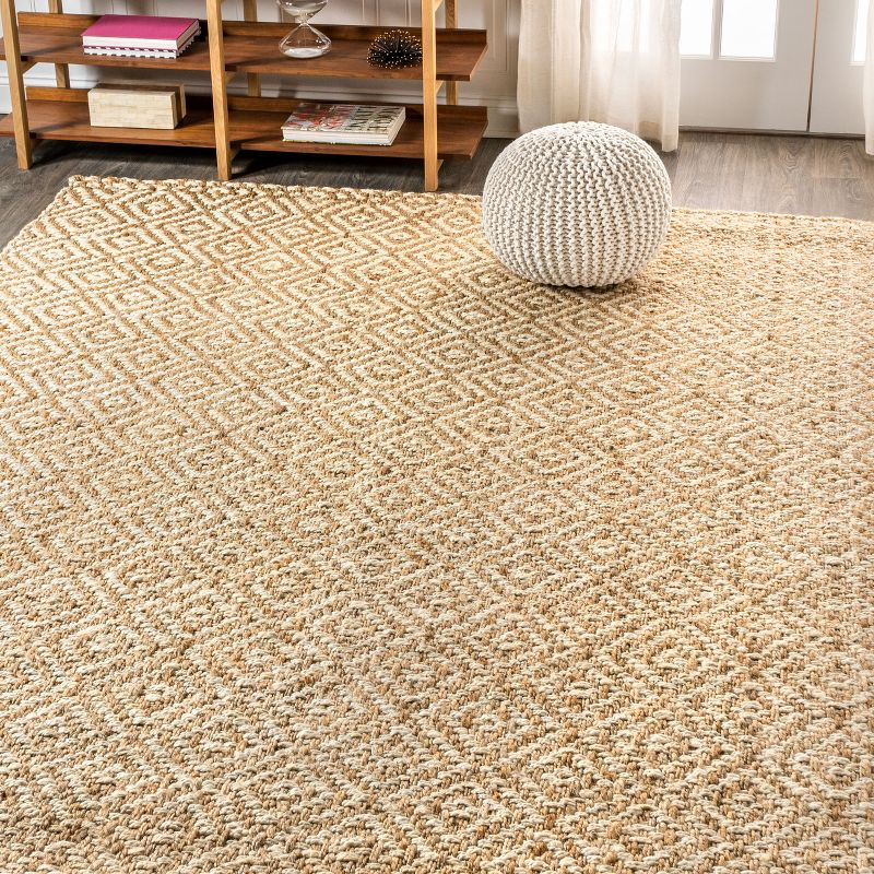 3'x5' Hira Hand Woven Diamond Chunky Jute Area Rug, Natural  - JONATHAN Y