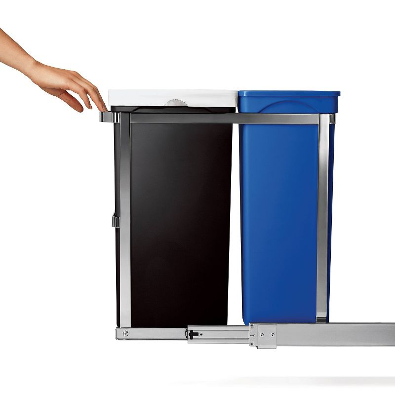 simplehuman 35L Under Counter Pull Out Trash Can Dual Bucket Recycling Garbage Can with Heavy Duty Frame