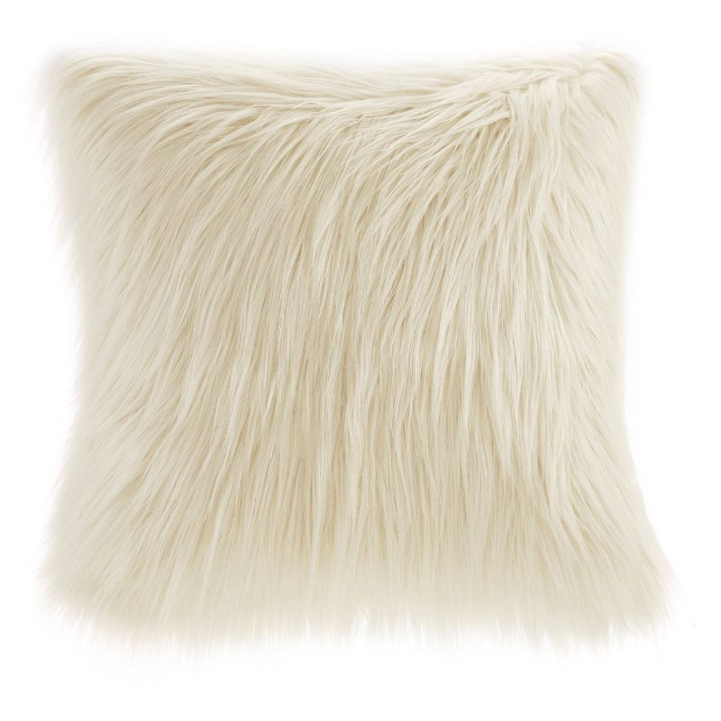 20"x20" Adelaide Faux Fur Square Throw Pillow Ivory - Madison Park: Luxury Soft Texture, Removable Cover