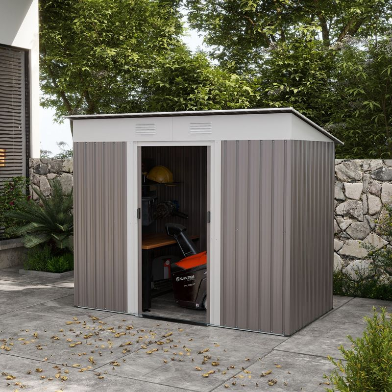 Outsunny 7' x 4' Metal Garden Shed, Backyard Tool Storage Shed with Dual Locking Doors, 2 Air Vents and Steel Frame, Light Gray