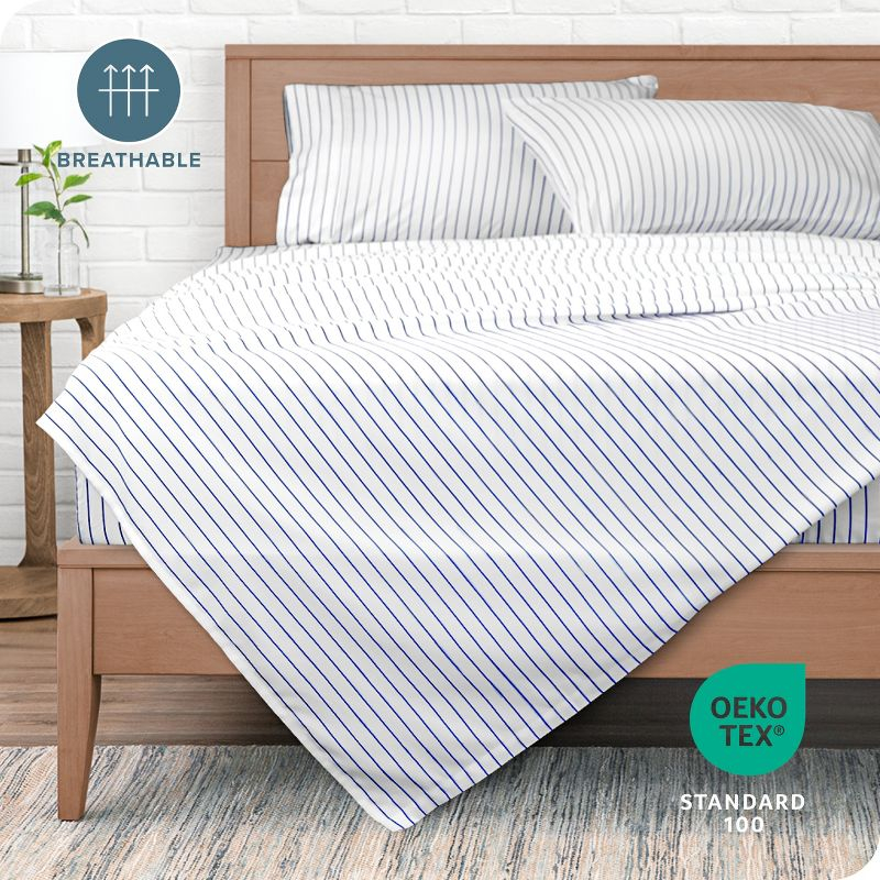 King Pinstripe - White/Midnight 4 Piece Printed Pattern Microfiber Sheet Set by Bare Home