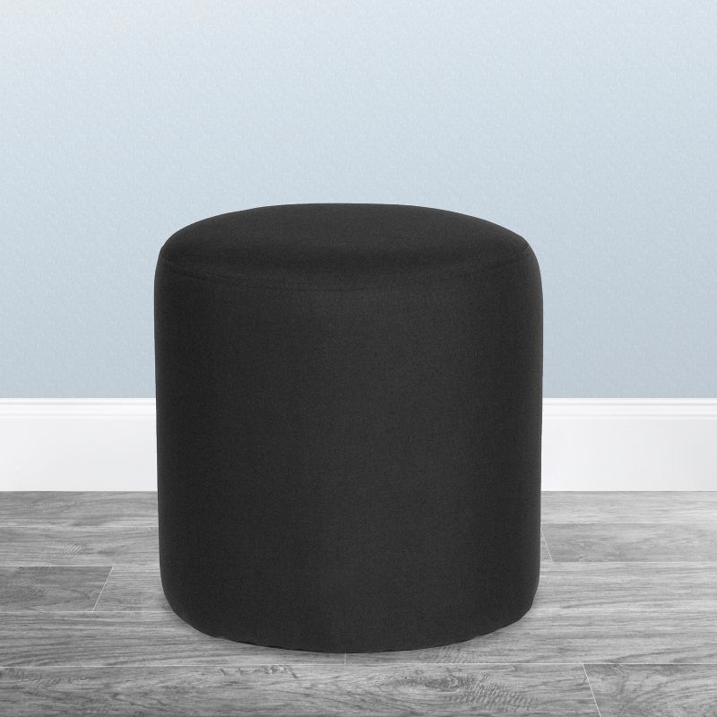 Emma and Oliver Taut Upholstered Round Ottoman Pouf in Black Fabric