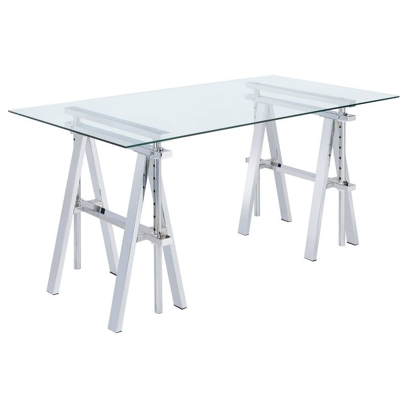 Statham Glass Top Adjustable Sawhorse Standing Desk Chrome - Coaster: Industrial Style, Manual Height Adjustability