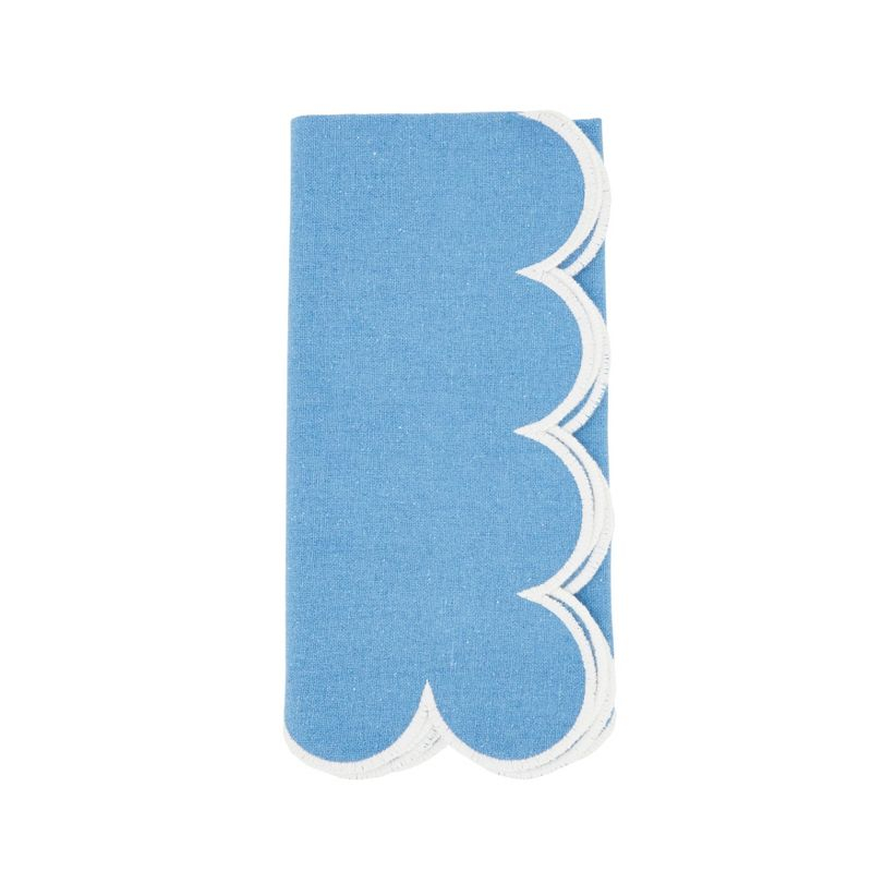 Saro Lifestyle Scalloped Hem Napkin (Set of 4), Blue, 20"x20"