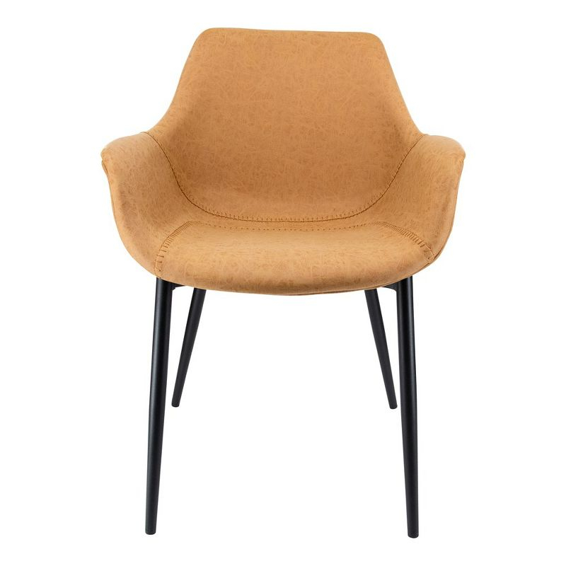 LeisureMod Markley Leather Dining Chair with Black Metal Legs
