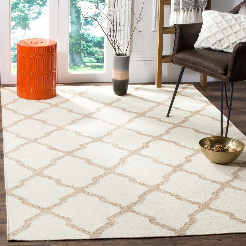 Dhurries DHU645 Hand Woven Flat Weave Indoor Accent Rug - Ivory/Camel - 3'x5' - Safavieh