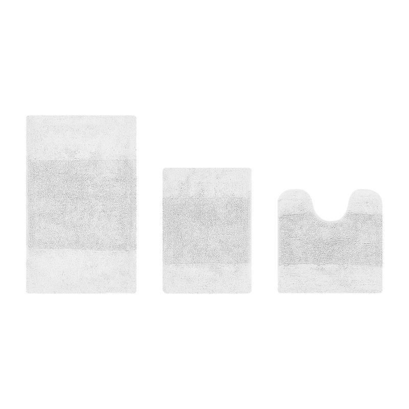 Better Trends Granada 100% Cotton Tufted Non-Slip Backing Bath Rug Set 3 PC (17" x 24" | 20" x 20" | 21" x 34") - White