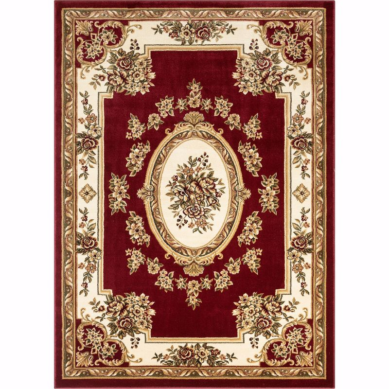 Well Woven Pastoral Medallion French European Floral Formal Traditional Modern Classic Thick Soft 5'3" x 7'3" Red Area Rug