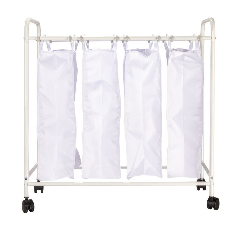 Rolling Laundry Sorter, 4 Bag Laundry Sorter Cart with Washable and Removable Bags, White