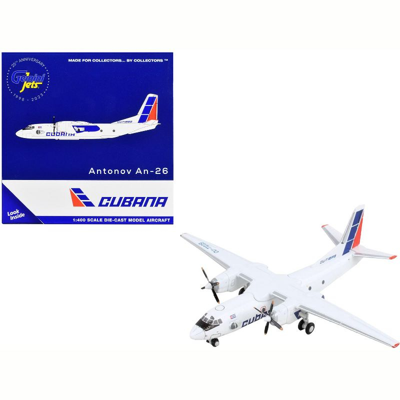 Antonov An-26 Commercial Aircraft "Cubana de Aviacion" White with Red and Blue Tail 1/400 Diecast Model Airplane by GeminiJets