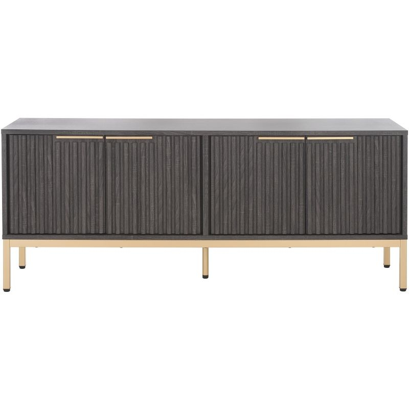 Lylia 4 Door Media Stand - Distressed Black/Gold - Safavieh