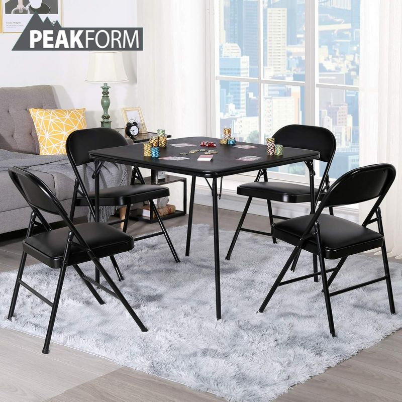 Peakform 5 Piece Folding Vinyl Tables and Chairs with Easy Cleaning and Storage for Home Use, Indoor Spaces, and Office, Black
