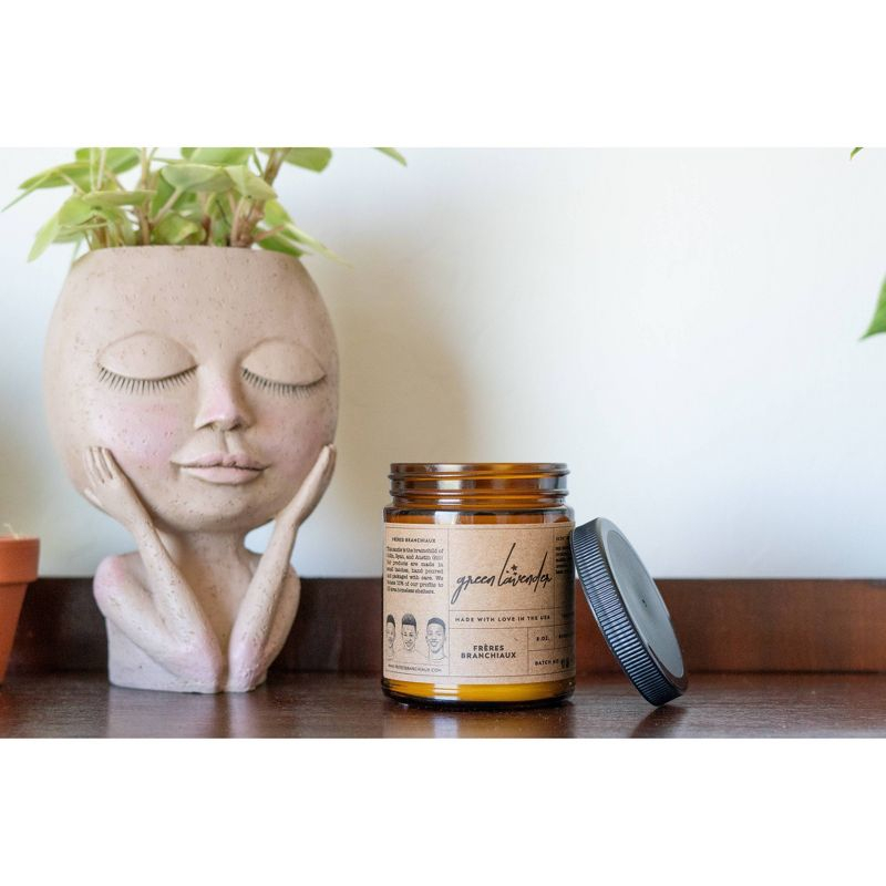 4oz Green Lavender Candle - Freres Branchiaux: Soy Wax Blend, Spa Aromatherapy, Relaxing Musk & Cedar Scent