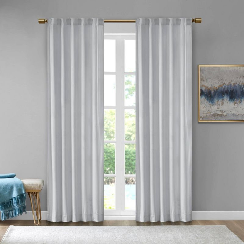 Set of 2 (95"x37") Bryce Poly Velvet Room Darkening Curtain Panels Light Gray: Modern Living Room Velvet Curtains