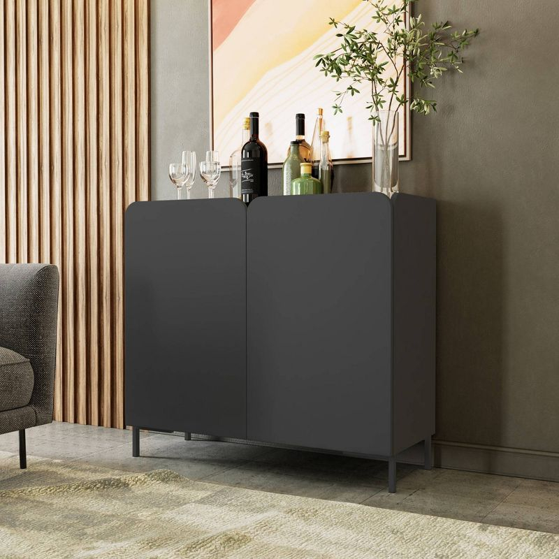 Manhattan Comfort Bogardus Mid - Century Modern 4 Shelf Accent Cabinet Black: Painted Particle Board, Fixed Shelves, Anti-Tip Hardware