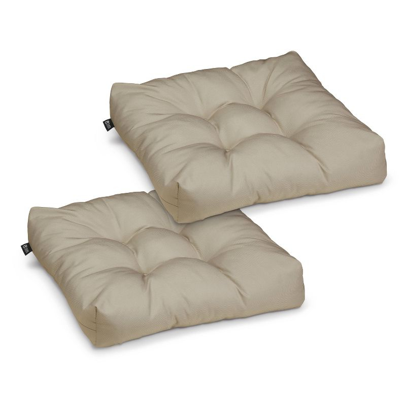 19"x19" 2pc Outdoor Seat Cushion Set Khaki - Classic Accessories: Water-Resistant, Tufted, Hand Washable