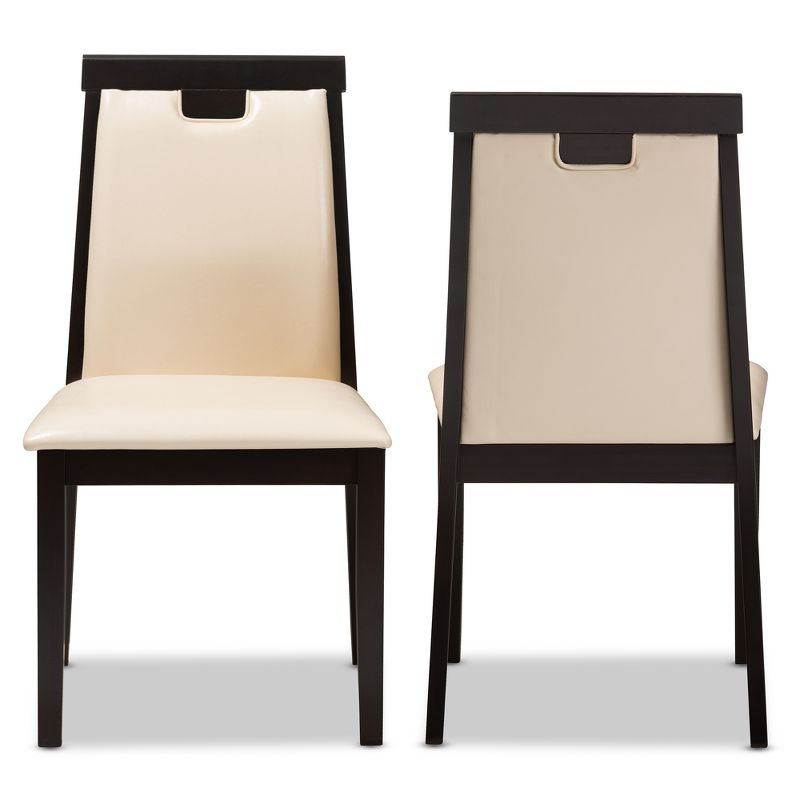 Set of 2 Evelyn Modern And Contemporary Faux Leather Upholstered And Finished Dining Chairs Dark Brown/ Beige - Baxton Studio