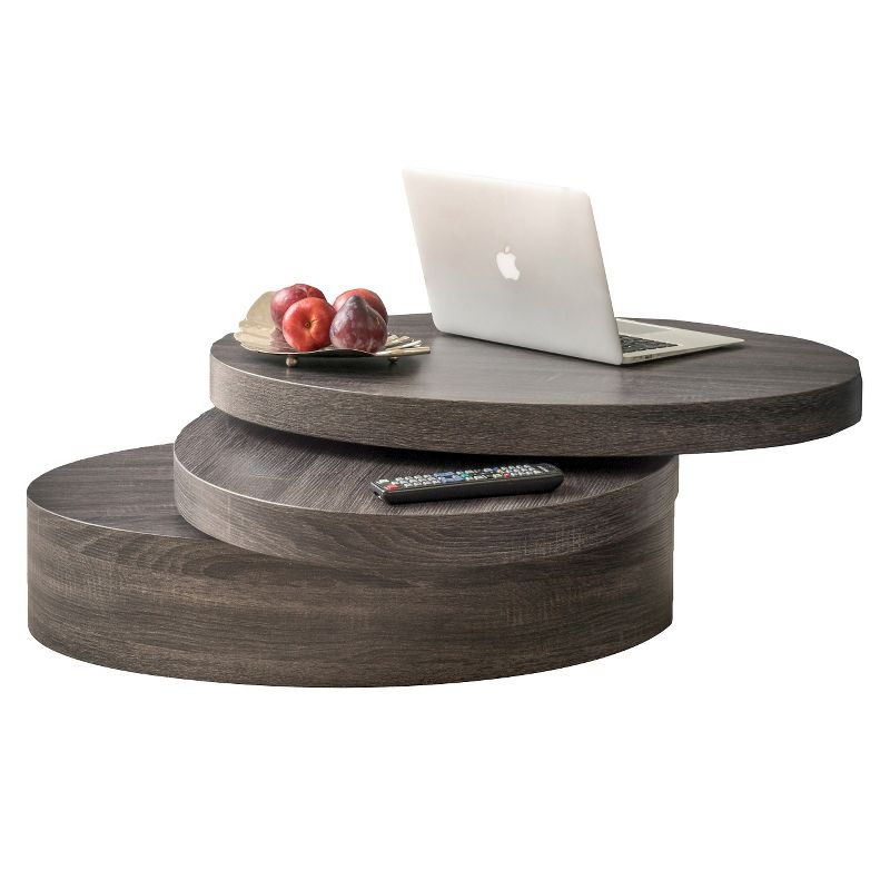 Carson Small Oval Rotatable Coffee Table Black Oak - Christopher Knight Home: Modern Rotatable Shelf, Wood Frame