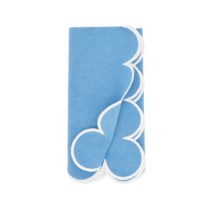Saro Lifestyle Scalloped Hem Napkin (Set of 4), Blue, 20"x20"