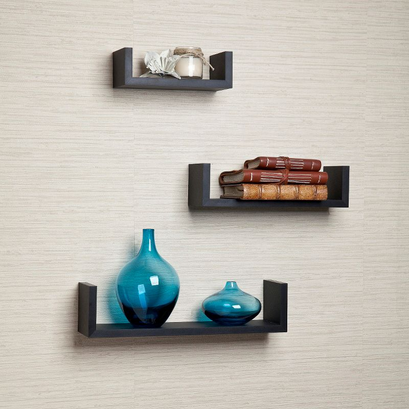 3pc Wall Shelving Set Black - Danya B.: Contemporary Floating Display & Storage