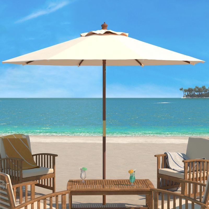 Cannes 11Ft Wooden Pulley Market Umbrella  - PAT8109 - Beige - Safavieh