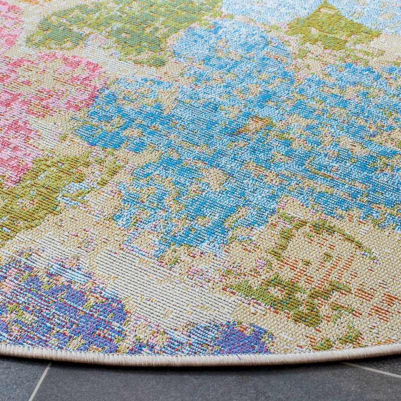 Summer SMR410 Power Loomed Indoor and Outdoor Area Rug - Blue/Pink - 6'7" round - Safavieh.