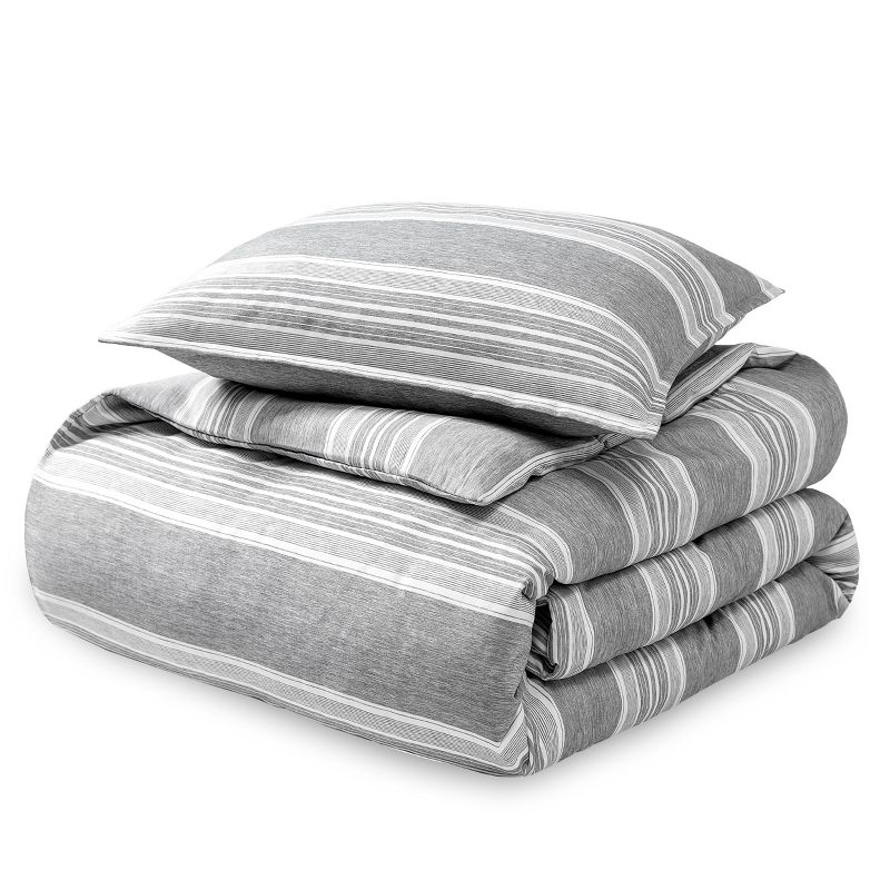 Twin/Twin XL Stripe - Heather Charcoal Double Brushed Duvet Cover Set by Bare Home