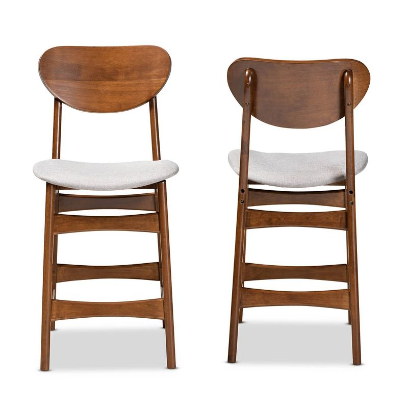 2pc Katya Fabric Upholstered & Wood Counter Height Barstool Set - Baxton Studio: Walnut Finish, Polyester