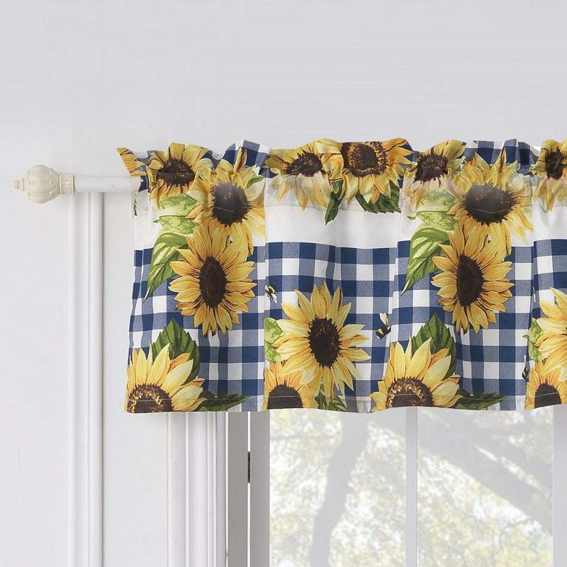 Barefoot Bungalow Sunflower Blue Checker Tailored 84" Window Valance