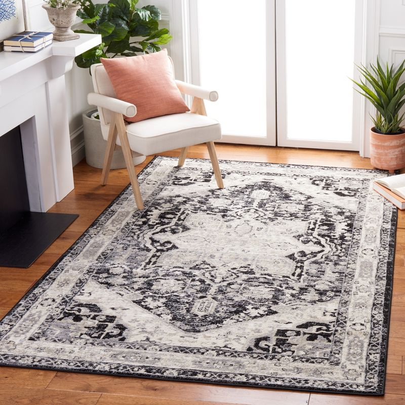 Brentwood BNT852 Power Loomed Indoor Area Rug - Black/Ivory - 8'x10' - Safavieh