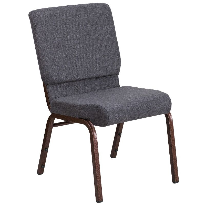 Emma and Oliver 18.5"W Stack Church Chair, Dark Gray Fabric/Silver Vein Frame