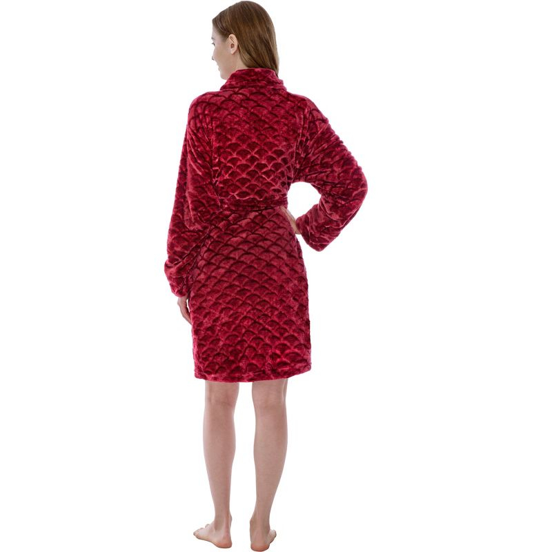 PAVILIA Short Robes for Women, Plush Soft Bathrobe Womens Lightweight, Fluffy Fuzzy Robe Knee Length, Shower Spa (Dark Red, Large-X-Large)