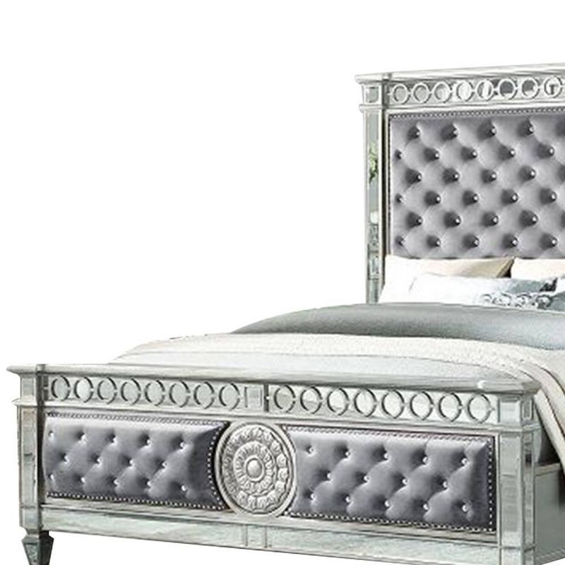 90" Queen Bed Varian Bed Gray Velvet and Mirrored - Acme Furniture