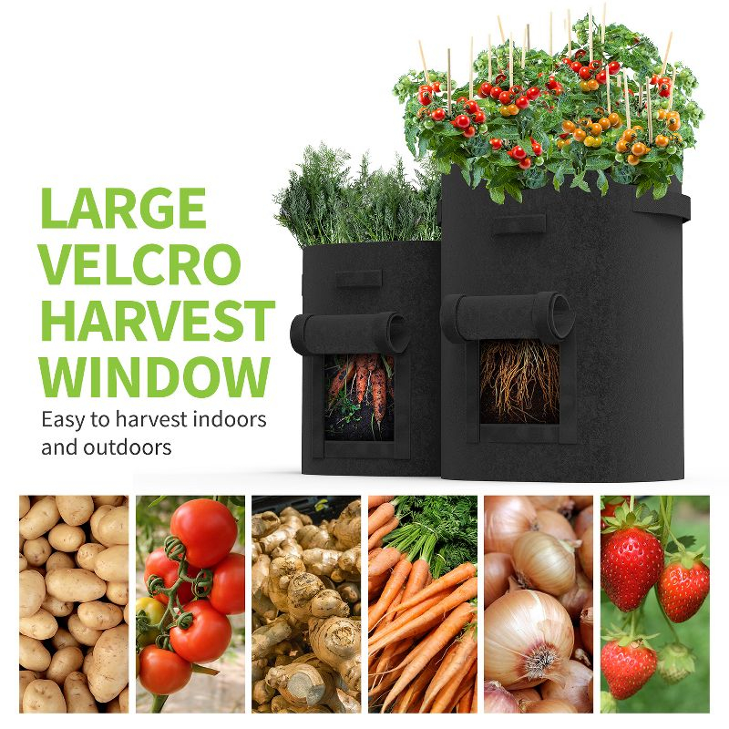 Garnen 4 Pack 7 Gallon Garden Potato Grow Bags, Fabric Grow Bags for Outdoor and Indoor,Indoor Planters with Harvest Window - Black