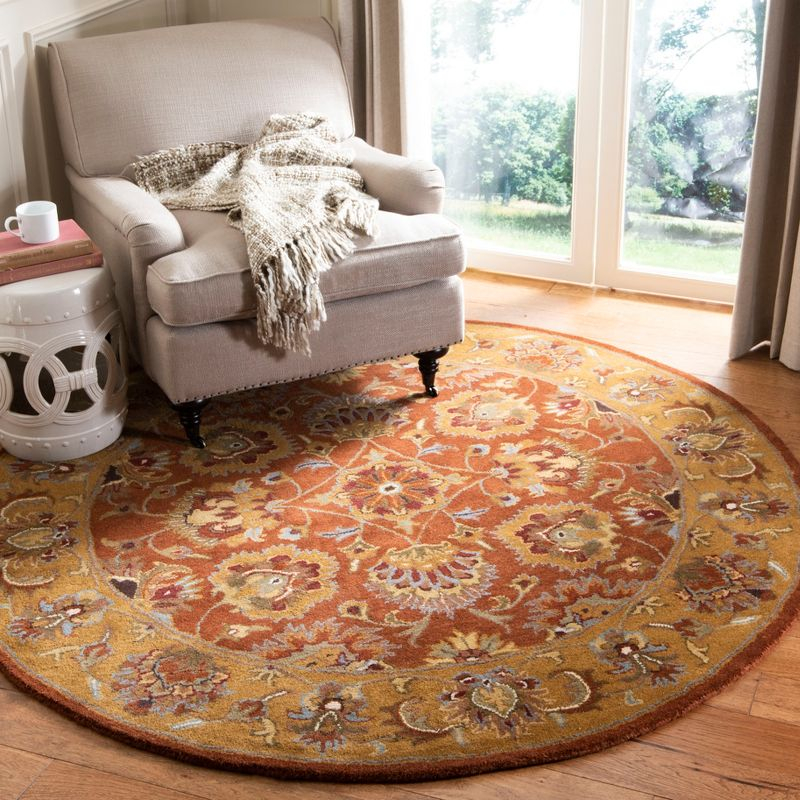 Heritage HG820 Hand Tufted Area Rug - Red/Natural - 6' Round - Safavieh.