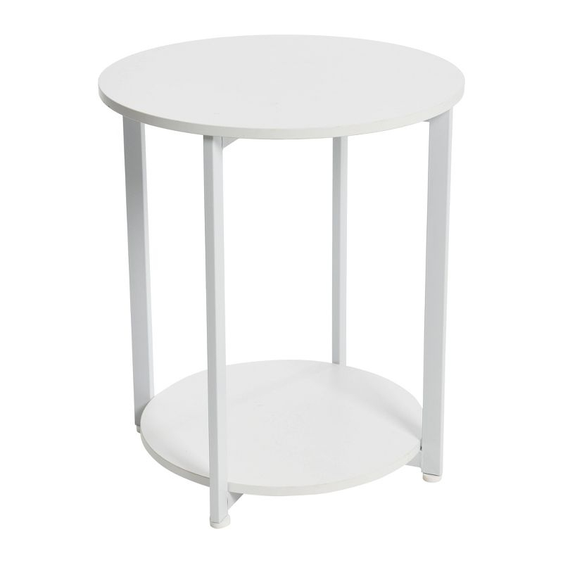 Household Essentials Jamestown Round End Table White: Modern Minimalist, Iron Frame, Particle Board Top