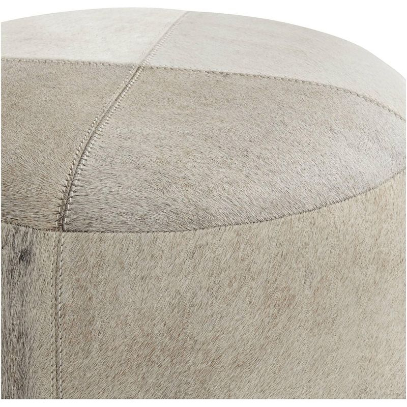 Wilson Smoke Gray and Brown Leather Hide Round Ottoman