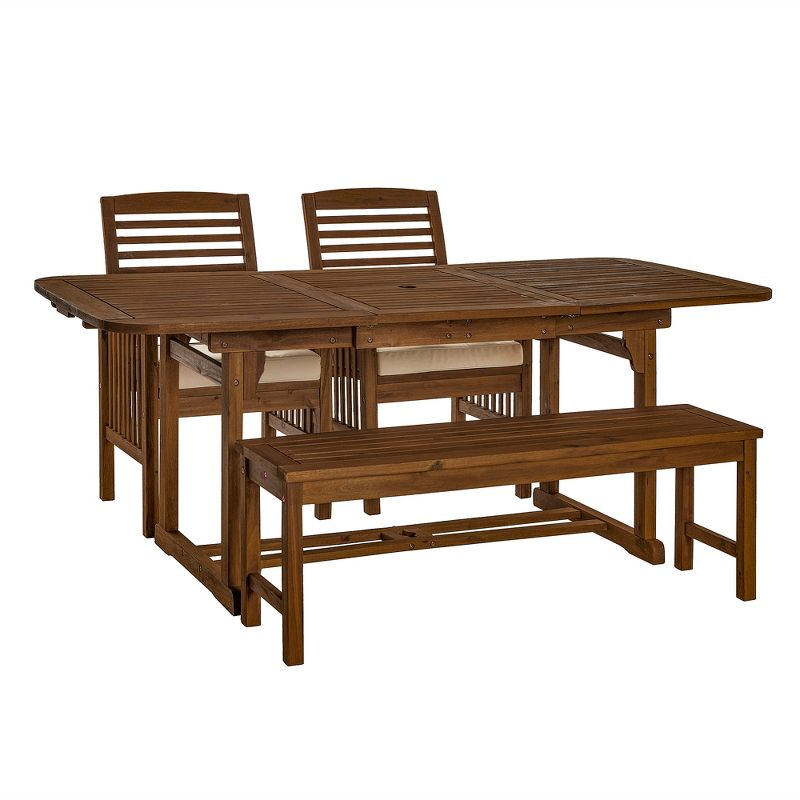 Ravenscroft 4pc Extendable Acacia Wood Outdoor Dining Set Dark Brown - Saracina Home: With Padded Seats & Umbrella Hole