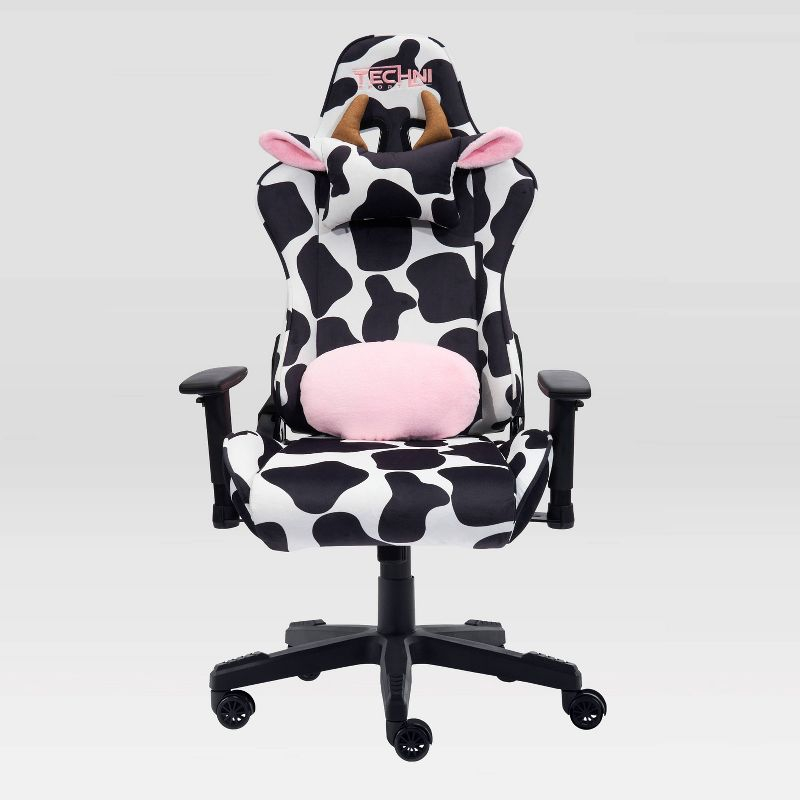 Ts85 Cow Print Luxx Series Gaming Chair Cow - Techni Sport: Velvet Upholstery, Memory Foam, Adjustable