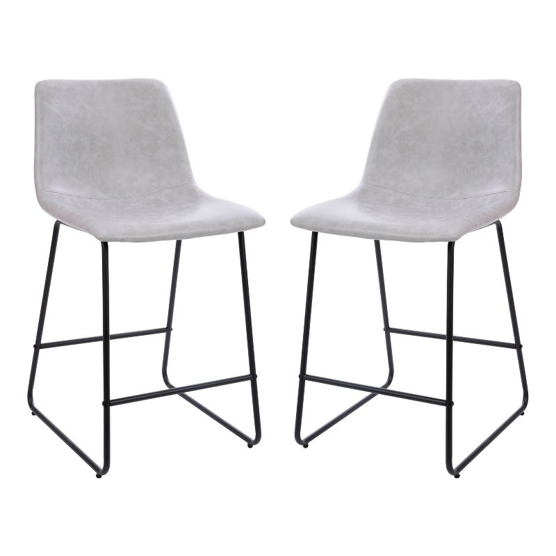 Flash Furniture Reagan 24 inch LeatherSoft Counter Height Barstools in Light Gray, Set of 2