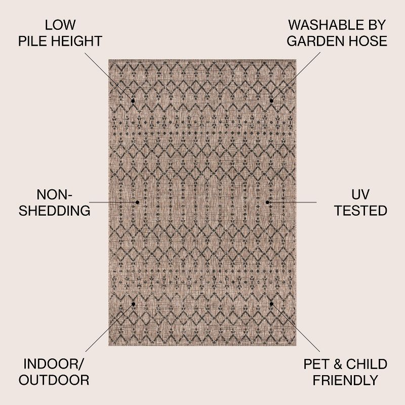 5'x8' Ourika Moroccan Geometric Textured Weave Indoor/Outdoor Area Rug, Natural/Black - JONATHAN Y
