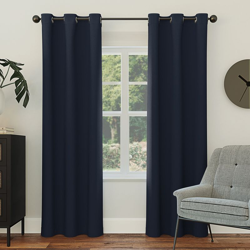 40"x84" Sun Zero Blackout Kenneth Energy Saving Grommet Curtain Panel Navy Blue: Modern Thermal Insulated, Noise Reduction
