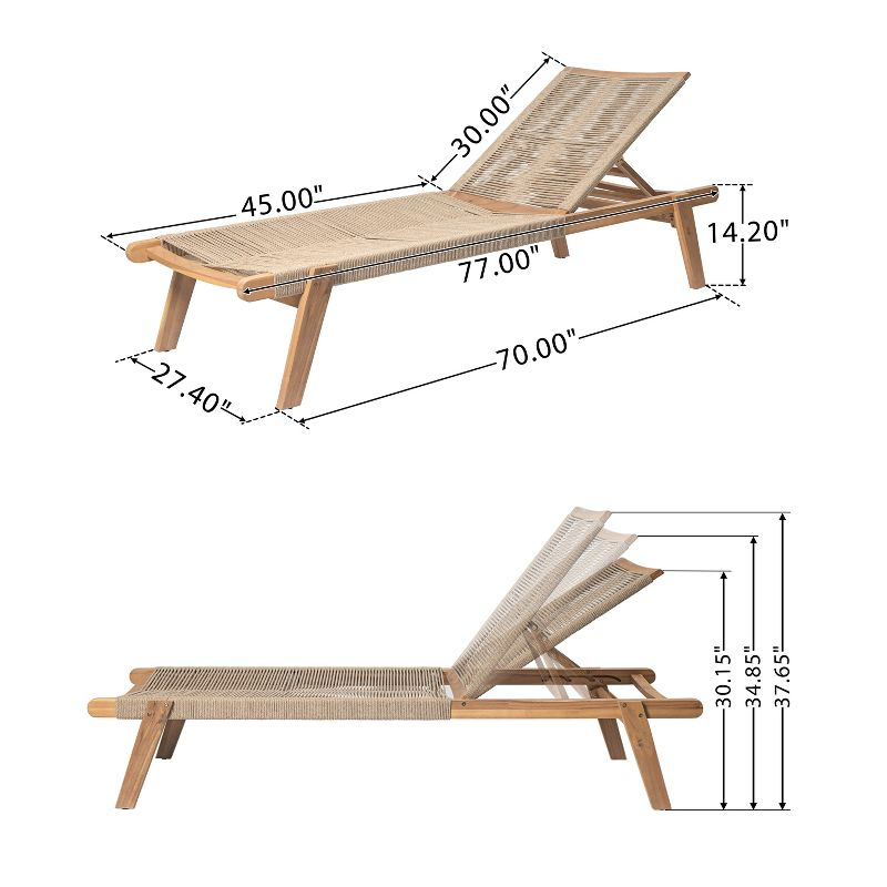 Christopher Knight Home Addison Rustic Outdoor Acacia Wood Chaise Lounge with Rope Seating (Set of 4), Teak/Beige