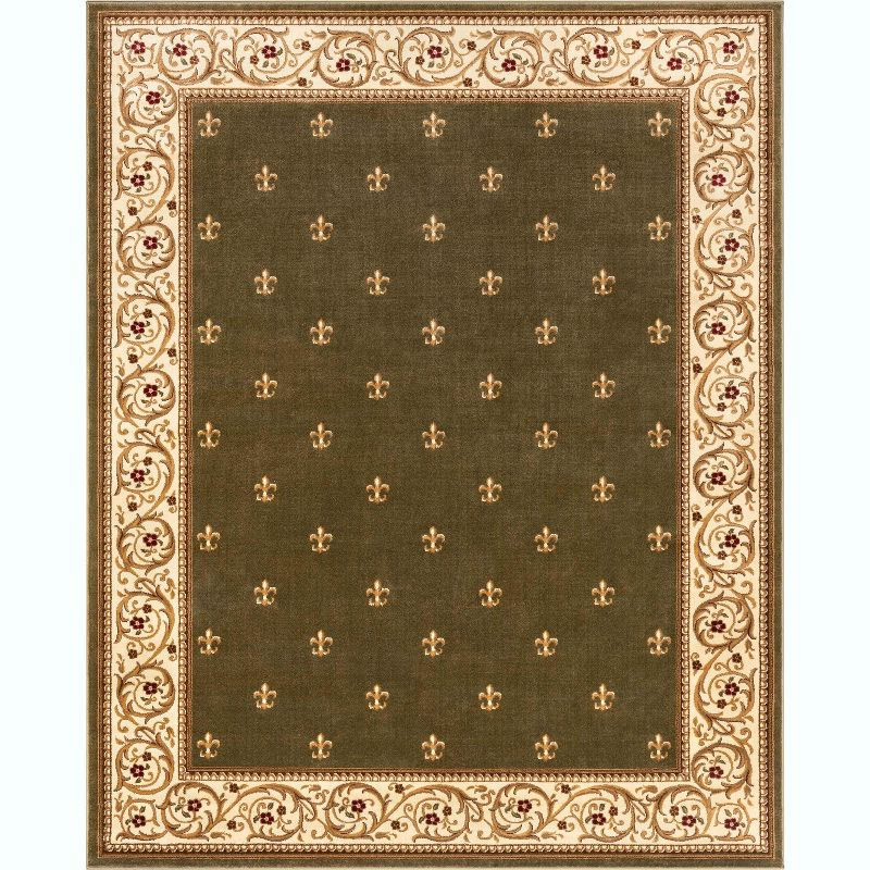 Well Woven Barclay Collection Fleur de Lis Green 7'10" x 9'10" Area Rug - for Living Room, Bedroom, and Dining Room