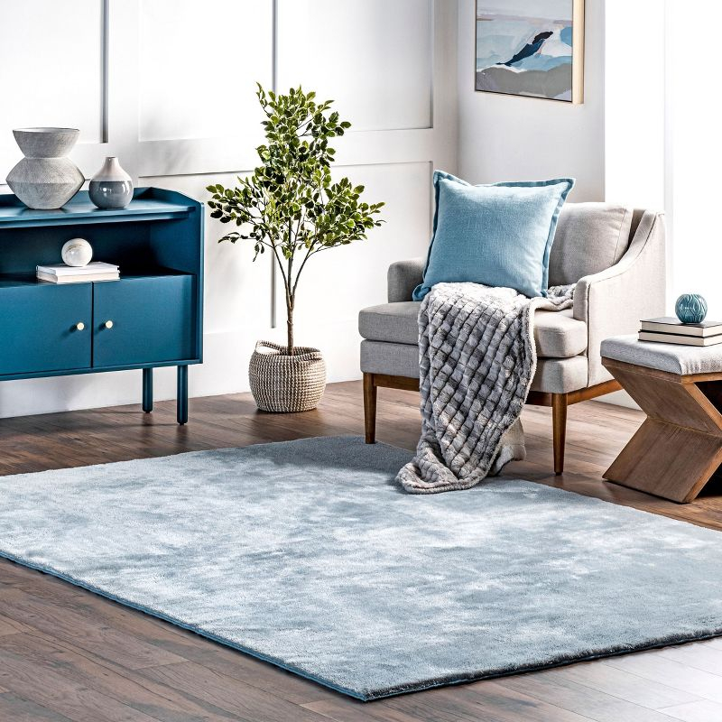 nuLOOM 3' x 5' Cozy Plush SuperiorWash Area Rug, Machine Washable, Non-Slip, Soft Fluffy Shag Carpet for Living Room Bedroom Nursery, Loni Light Blue