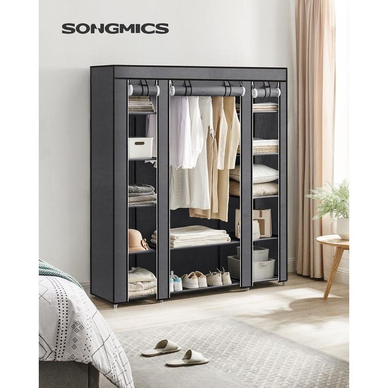 SONGMICS 59" Closet Wardrobe Portable Closet Organizer Storage Clothing Rack Shelf with Non-Woven Fabric Cover Gray