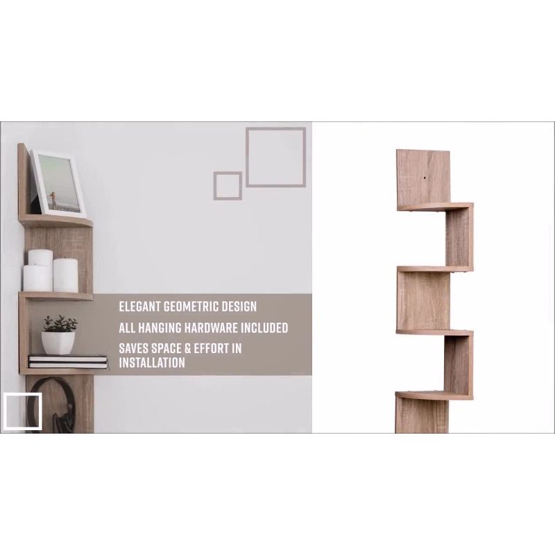 Danya B. 48.5" x 7.7" Corner Zig Zag Decorative Wall Shelf White: Modern Laminated MDF, 5-Tier Storage