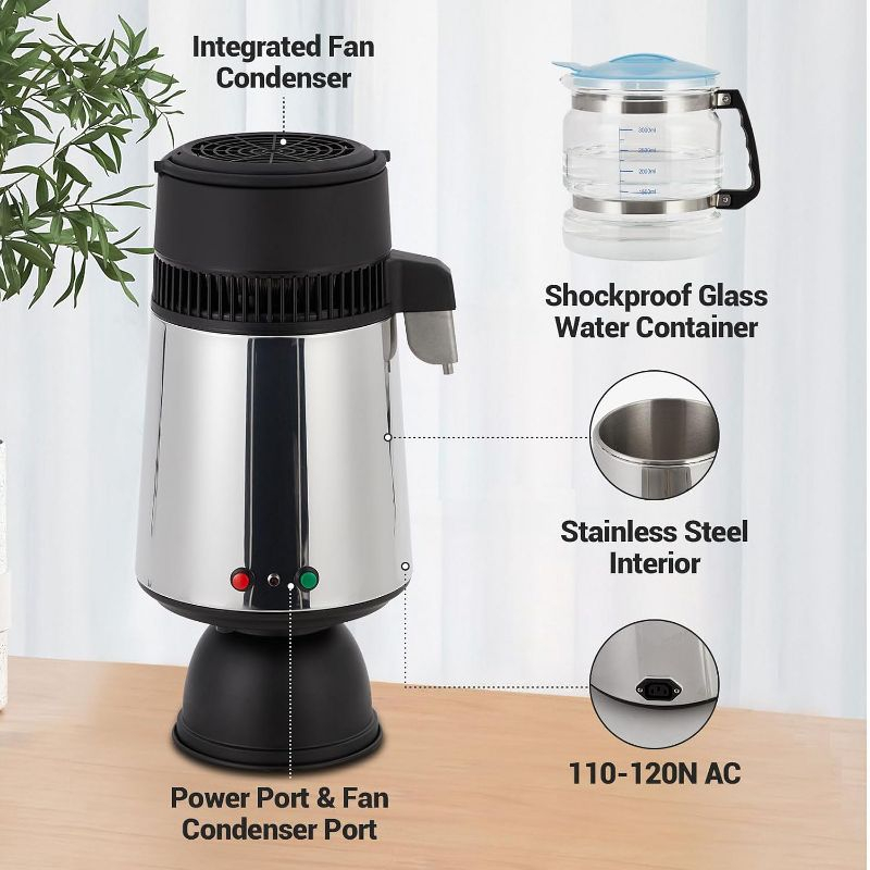 4L Water Distiller 750W Distilled Water Maker 1L/H Pure Water Purifier Filter