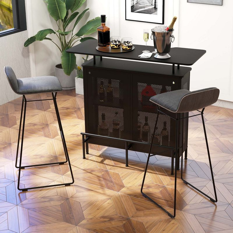 Costway 4-Tier Metal Home Bar Unit Liquor Bar Table with Storage Shelves & 6 Glass Holders