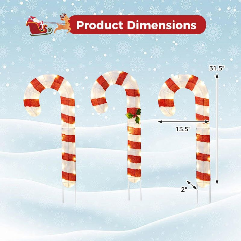 Costway 3 PCS Pre-Lit Candy Canes 31.5"H Xmas Yard Signs with 75 LED Lights Zip Ties